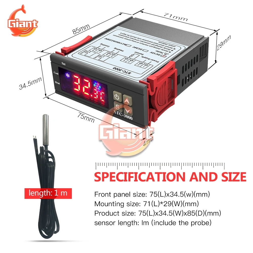 STC-3018 STC-3028 STC-3000 STC-3008 STC-1000 ThermoandreLED Numérique Contrôleur de Température DC 12V 24V AC 110V 220V pour Incubateur