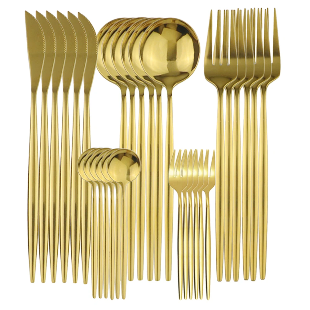 6/30Pcs Gold Cutlery Set Stainless Steel Dinnerware Set Kitchen Black Tableware Fruit Cake Fork Flatware Silverware Table Set