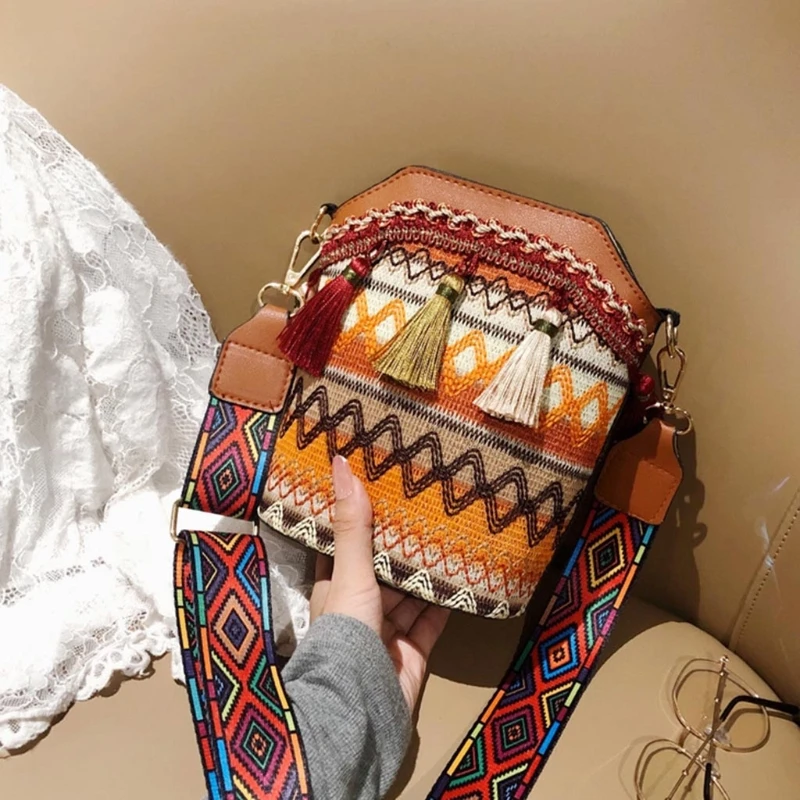 Vintage etniczna torba na ramię haft Boho Hippie torba na pasku Messenger Crossbody na plażę kobiety dziewczyny torebka etui na telefon etui