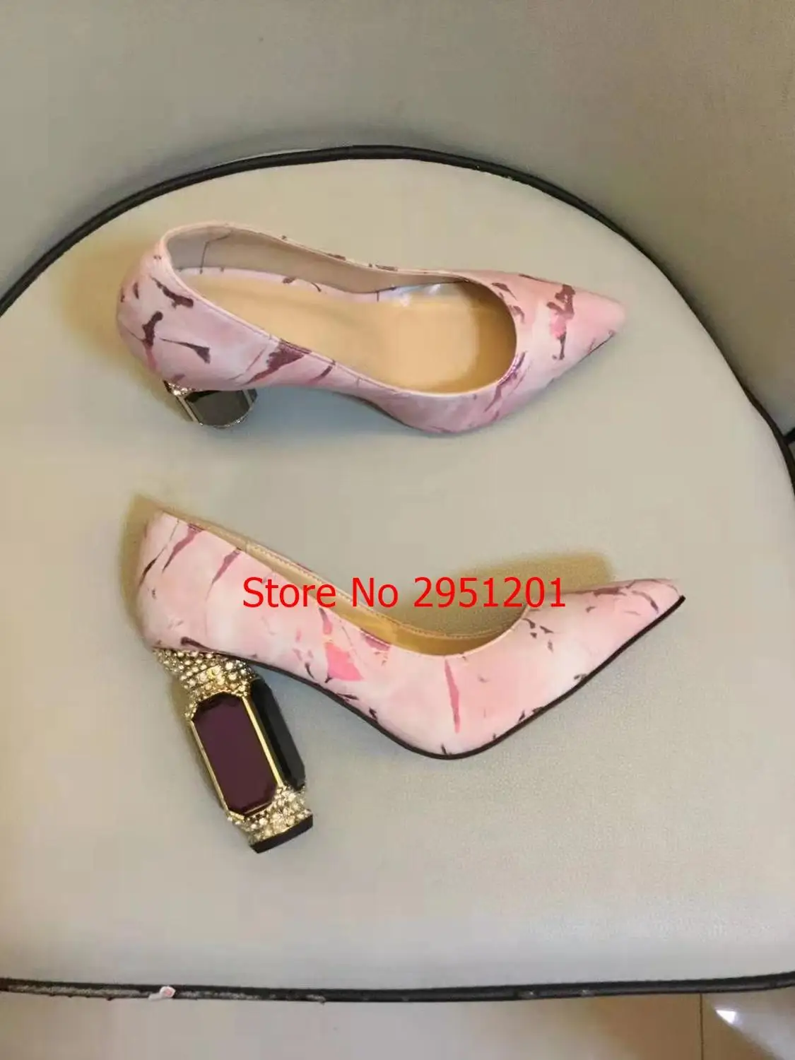 

High Heels Chunky Heel Pumps Woman Clear Diamond Heels Pumps Women Point Toe Pink Party Shoes Women Normal Day Heels