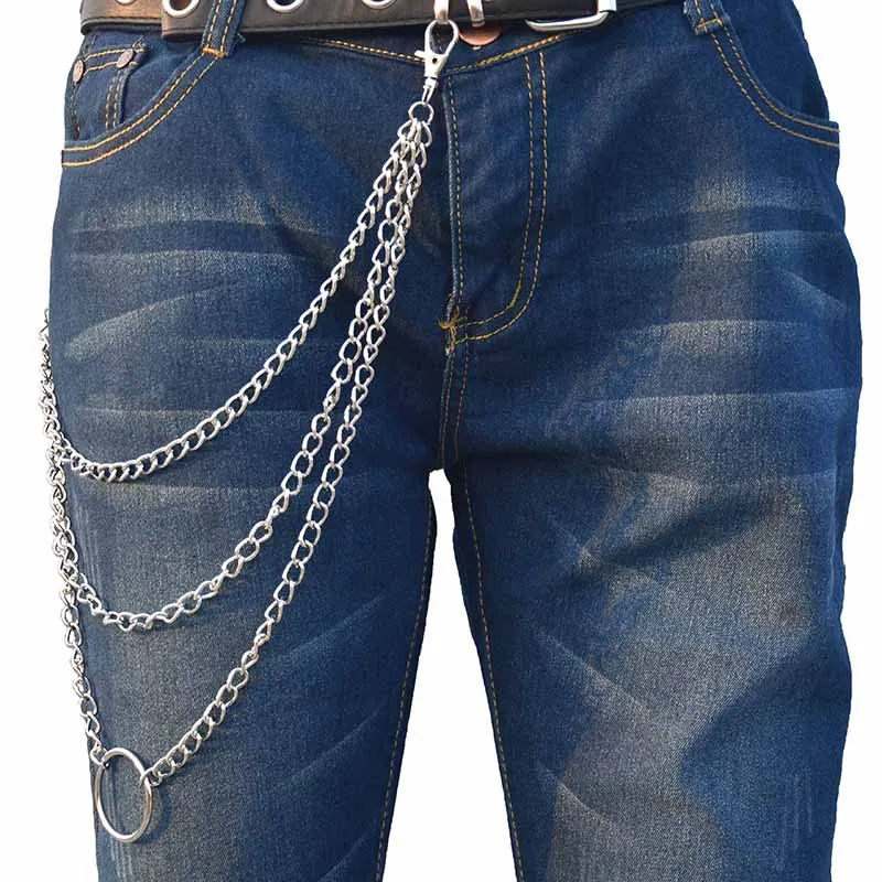 3 Layer Rock Punk Hook Trousers Pant Waist Link Metal Wallet Chain Big Ring Keychains Men Jewelry