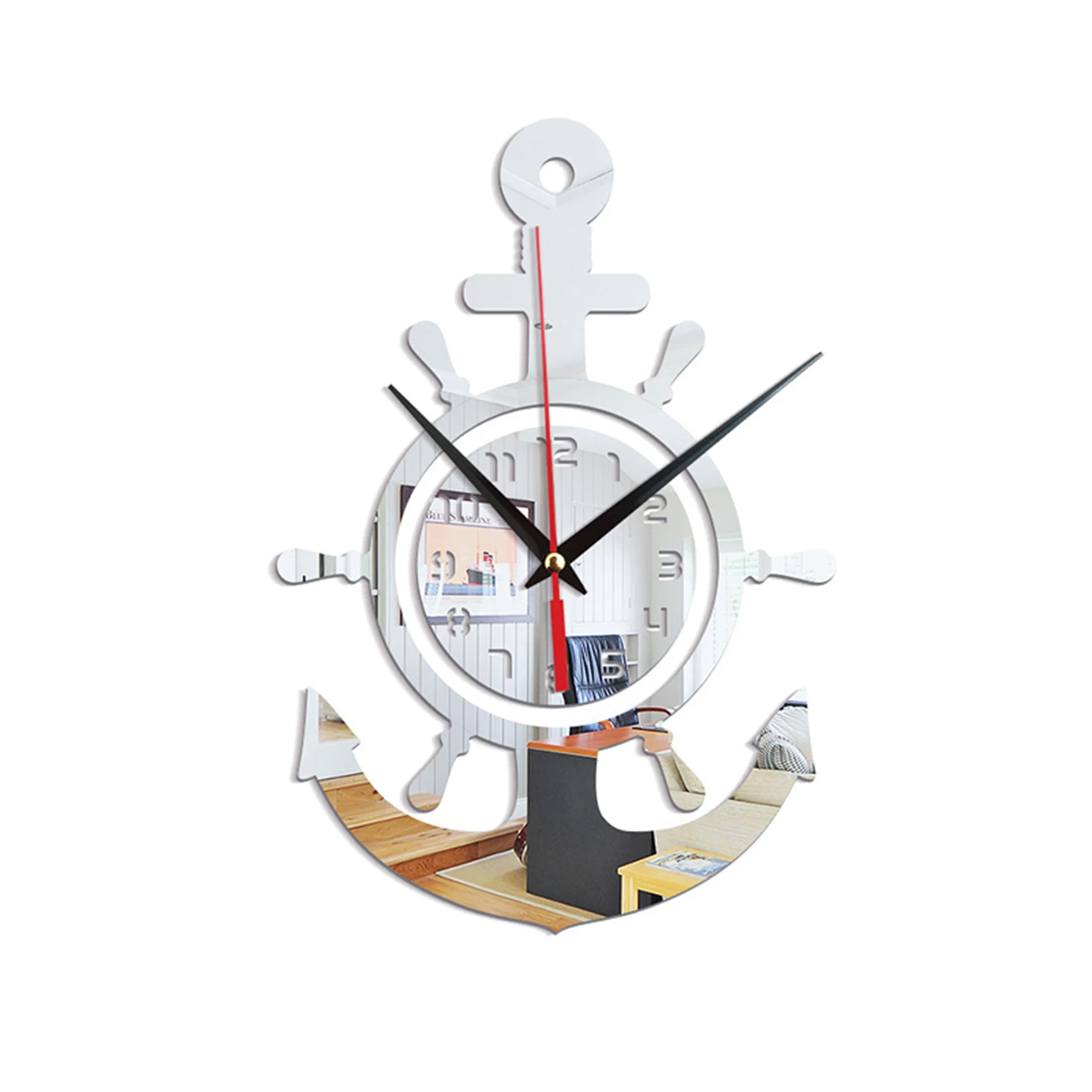 Acrylic Anchor Clock 3D Wall Clock Stickers Mediterranean Style Art Pirate Clock for Home Livingroom Bedroom WWO66