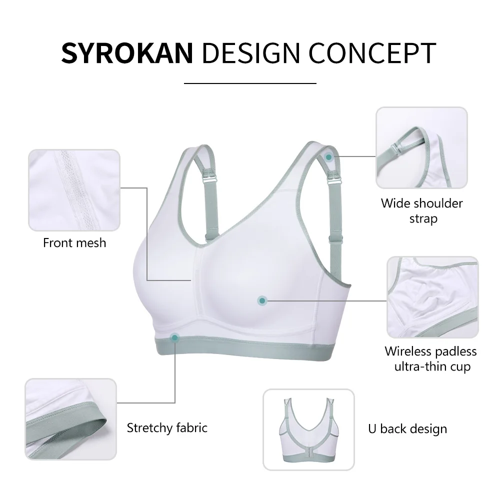 SYROKAN Lightweight Wireless Medium Impact Sports Bras for Women Comfortable Support Workout Yoga Bra