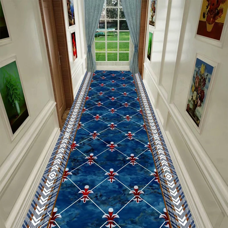 Blue Carpet For Hallway Wedding Long Aisle Rug Stairway Mat Home Hotel Corridor Carpet Living Room Decoration Kitchen Floor Mat