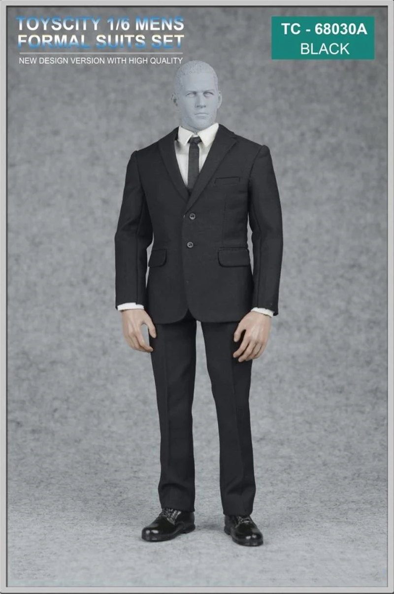 TC-68030 1/6 Scale Black/Navy Blue /Grey Male Men Gentleman Formal Suits Set & Shoes for 12 inches Action Figure Accessory