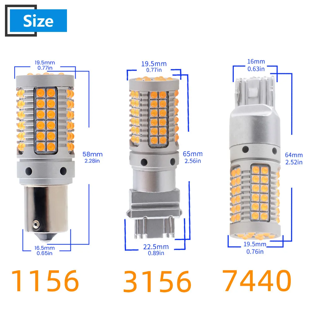 2PCS 1156 BA15S P21w BAU15S PY21w 3156 7440 W21W Canbus 3030 69 SMD LED Bulb NO ERROR Car DRL Turn Signal Day Light Amber White