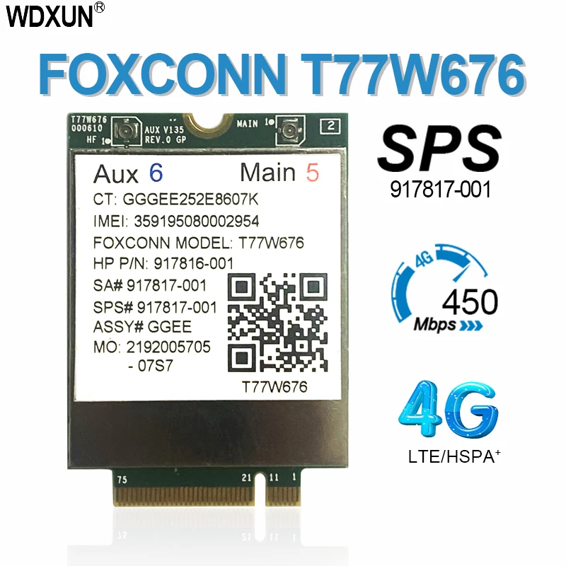 Módulo lte 4g lt4220 x12 lte t77w676 917817-100, 4g wwi-fi m.2 450mbps lte, para elite x21013 g3 elitebook x360 1030 g3