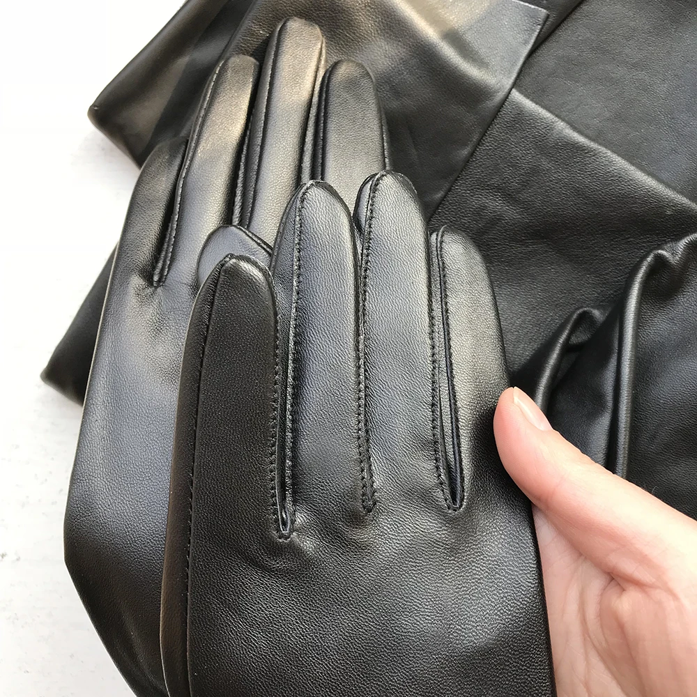 Custom-made Long Leather Gloves Really Sheepskin 60cm Eversion Double Layer Big Cut Extra Long Black Leather Touchscreen Women