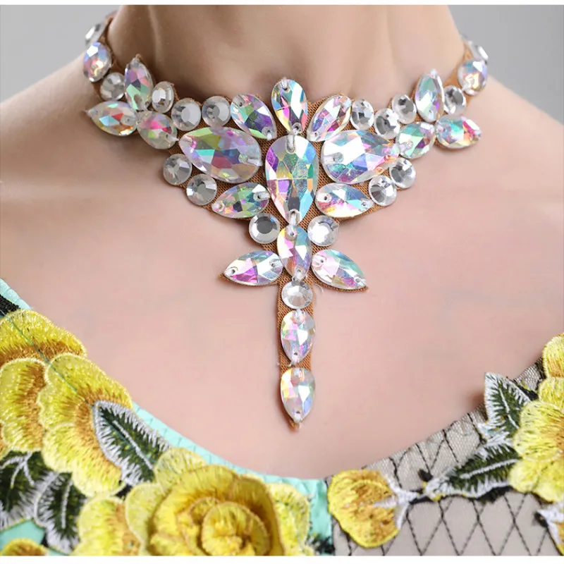H2605 Women Necklace Dance Neck Accessories Ornament National Standard Dance Performance Diamond Popular Necklaces Jewelry Gift