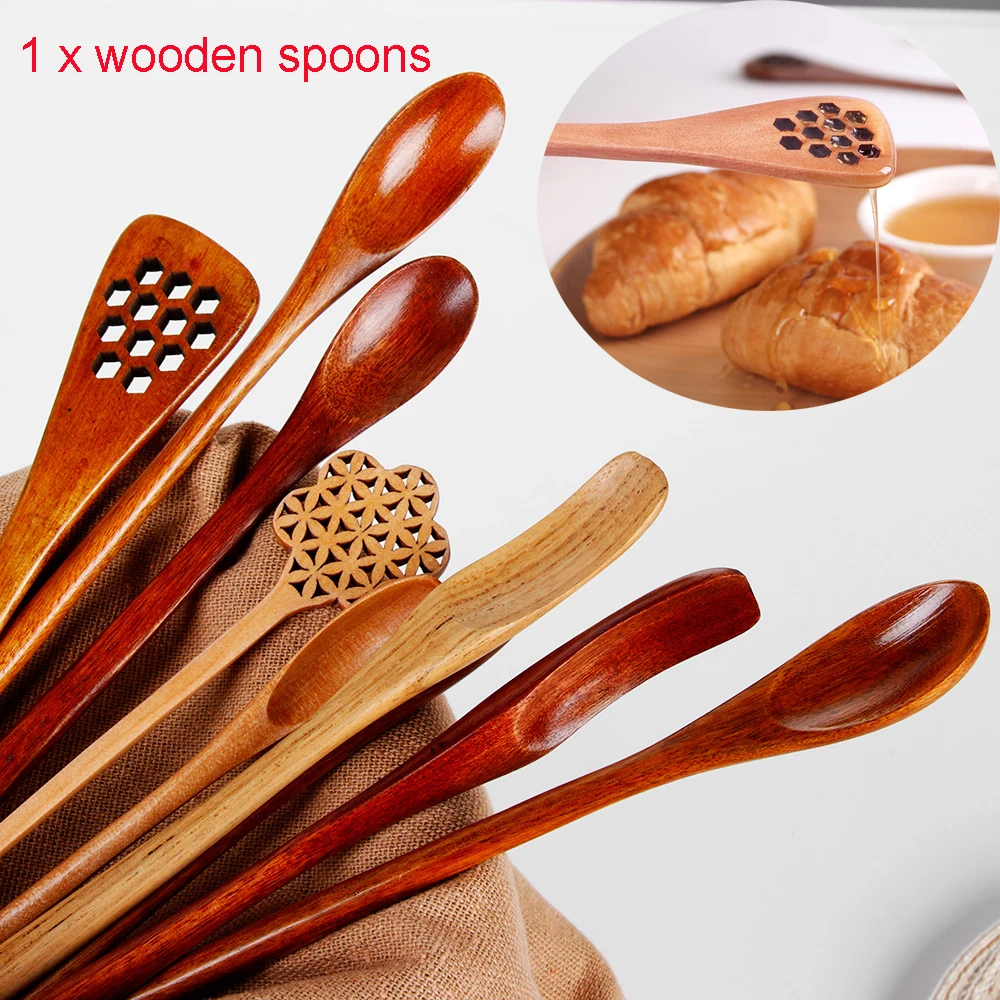 1 pz nuovo caffè manico lungo cucchiaio di legno zuppa da pranzo articoli per la casa stoviglie agitazione miele tè palette Nanmu vernice colore