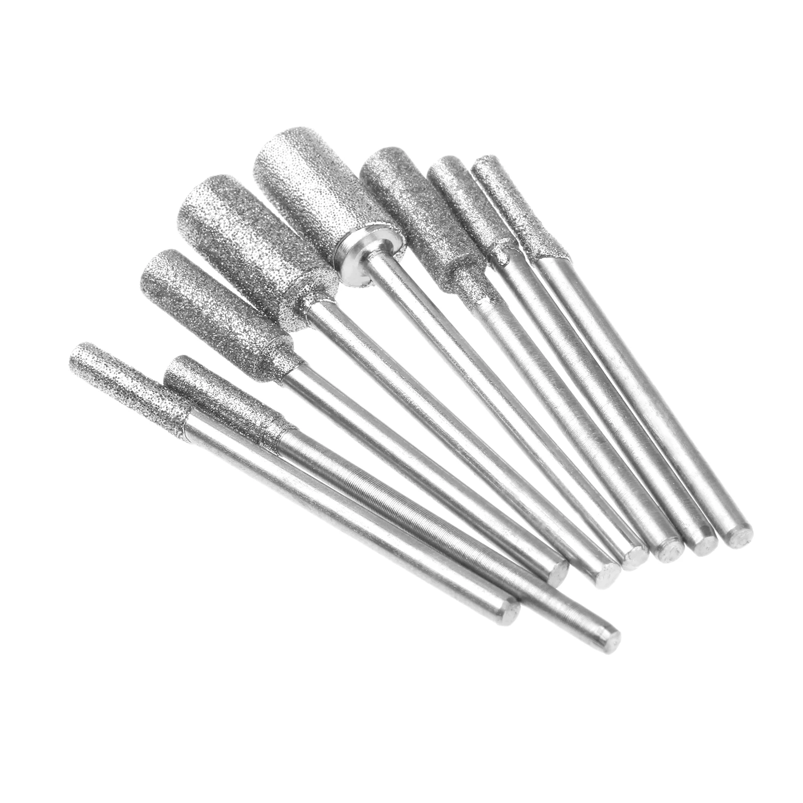 8 sztuk cięcie diamentowe głowica szlifująca zamontowane punkty Bit 2.35mm Shank Jade do szlifowania kamieni polerowanie dla Dremel Rotary Tool