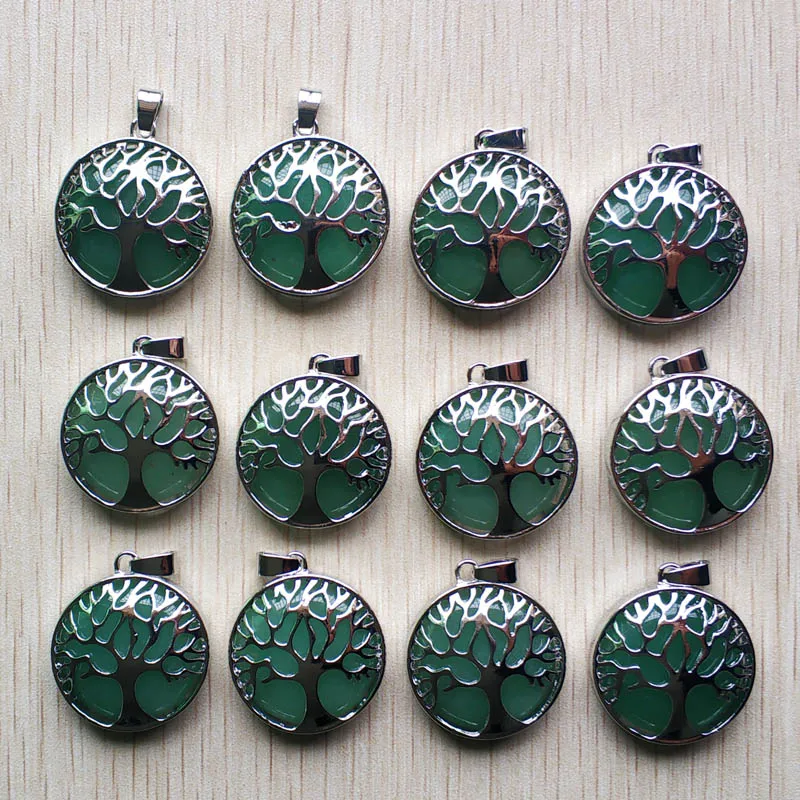 

Wholesale 12pcs/lot fashion natural green aventurine alloy tree of life Pendants for jewelry accessories marking free shipping