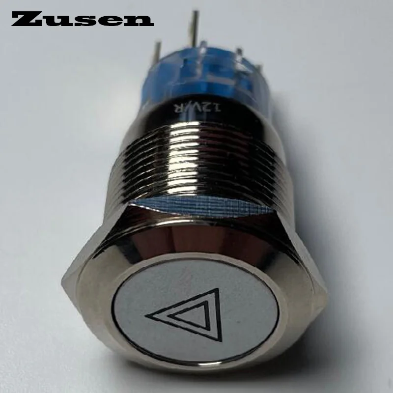 Zusen 19mm Illuminated Double Triangle Switch Symbol Momentory Push Button Switch IP65(ZS19F-11DS/Y/12V/N)