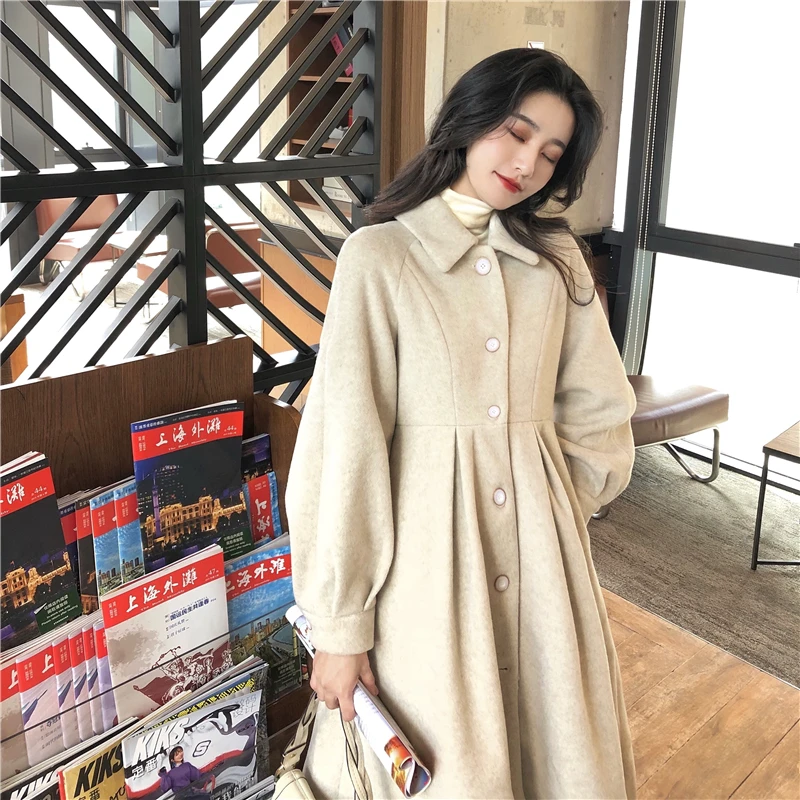 Cappotto di lana abbigliamento autunno e inverno da donna nuovo stile coreano di media lunghezza vita sottile stile Hepburn trench di lana spessa