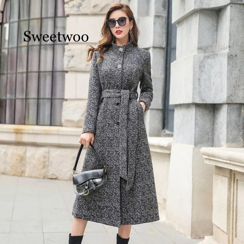 

2020 New Autumn Winter Female Elegant Single Breasted Woolen Coat Women Long Outerwear Clothing Fashion Warm Woolen Blends