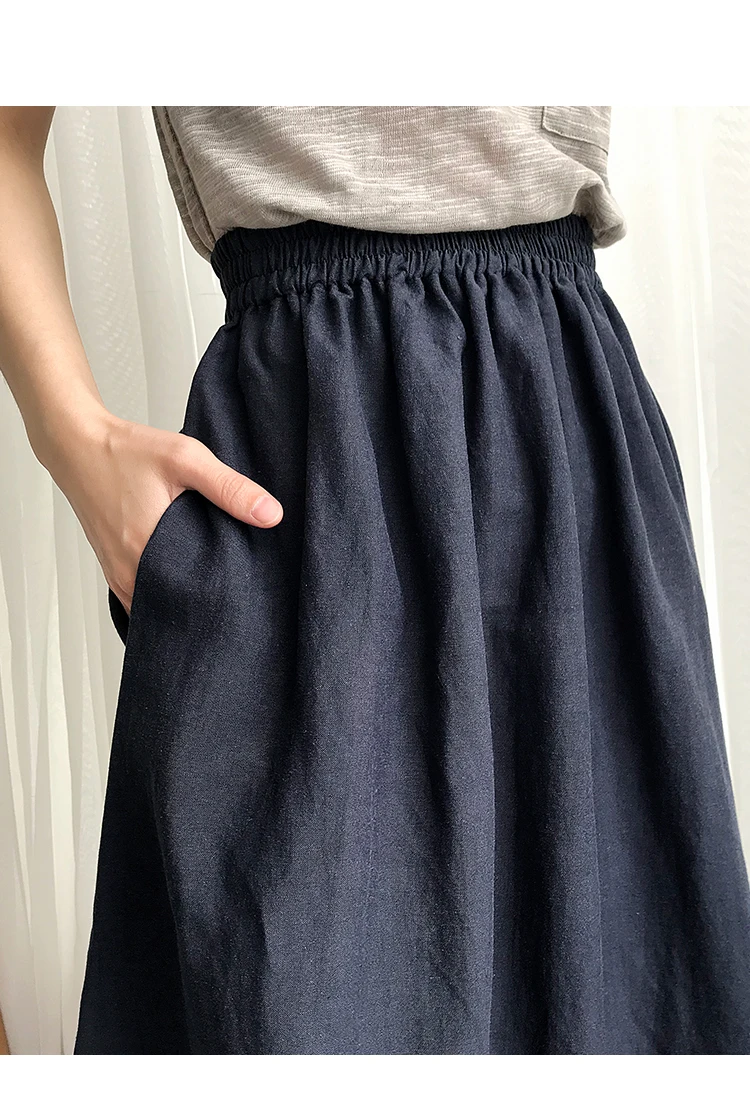 Fashion Cotton Linen Women Skirts Casual Elastic High Waist A-Line Long Skirt Faldas Largas Mujer MZY20BXB1379Y