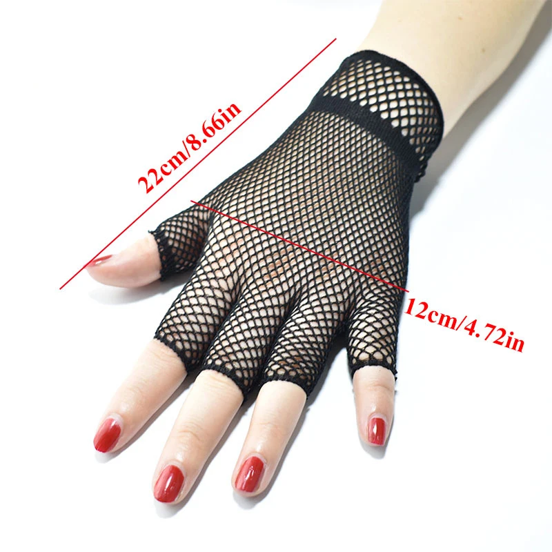 Lady Elasticity Fishing Net Lace Gloves Summer Short Half Finger Gloves Fashion Cosplay Gloves Decoration Party Etiquette