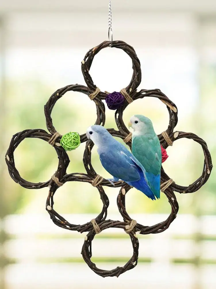 Pássaro brinquedo de parede de forragem papagaio em pé escalada rede tecido malha escada de madeira tecelagem net pássaro roer brinquedo cane bola ramo