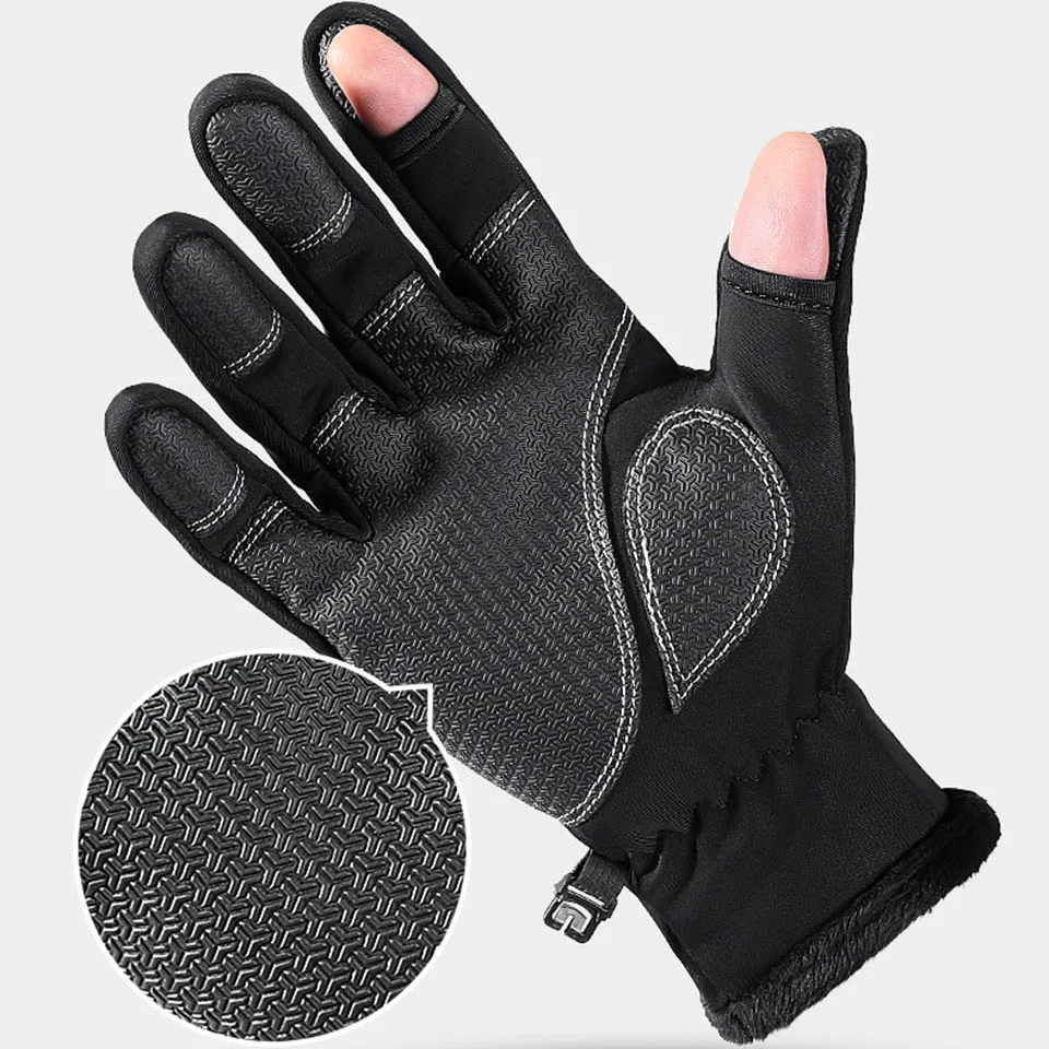 Winter Ridding gloves Fishing Gloves 2 Finger Flip Waterproof Windproof Photograph Women Men Gloves Velvet Warm Protection Glove