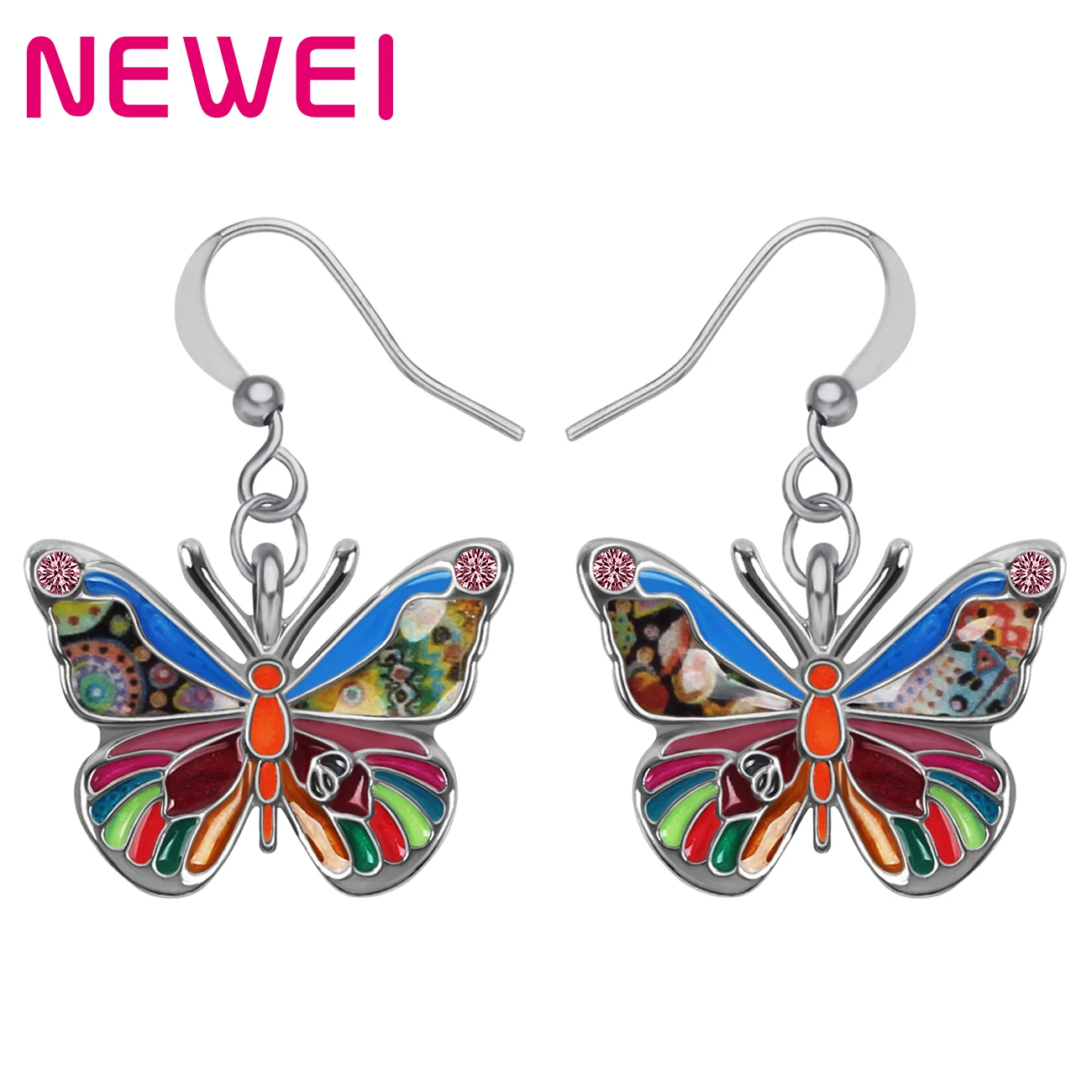 

NEWEI Enamel Alloy Mental Floral Sweet Butterfly Earrings Insect Drop Dangle Fashion Party Jewelry For Women Girls Charms Gifts