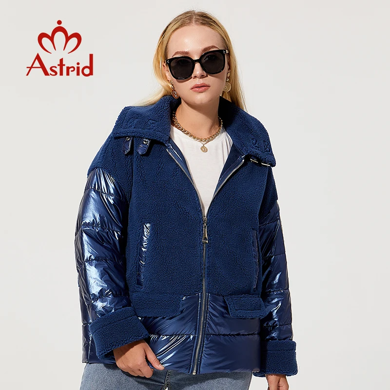 Astessere 2022 parka invernale da donna Oversize in cotone spesso blu giacche corte calde cappotti femminili con capispalla in pile Bio con cappuccio