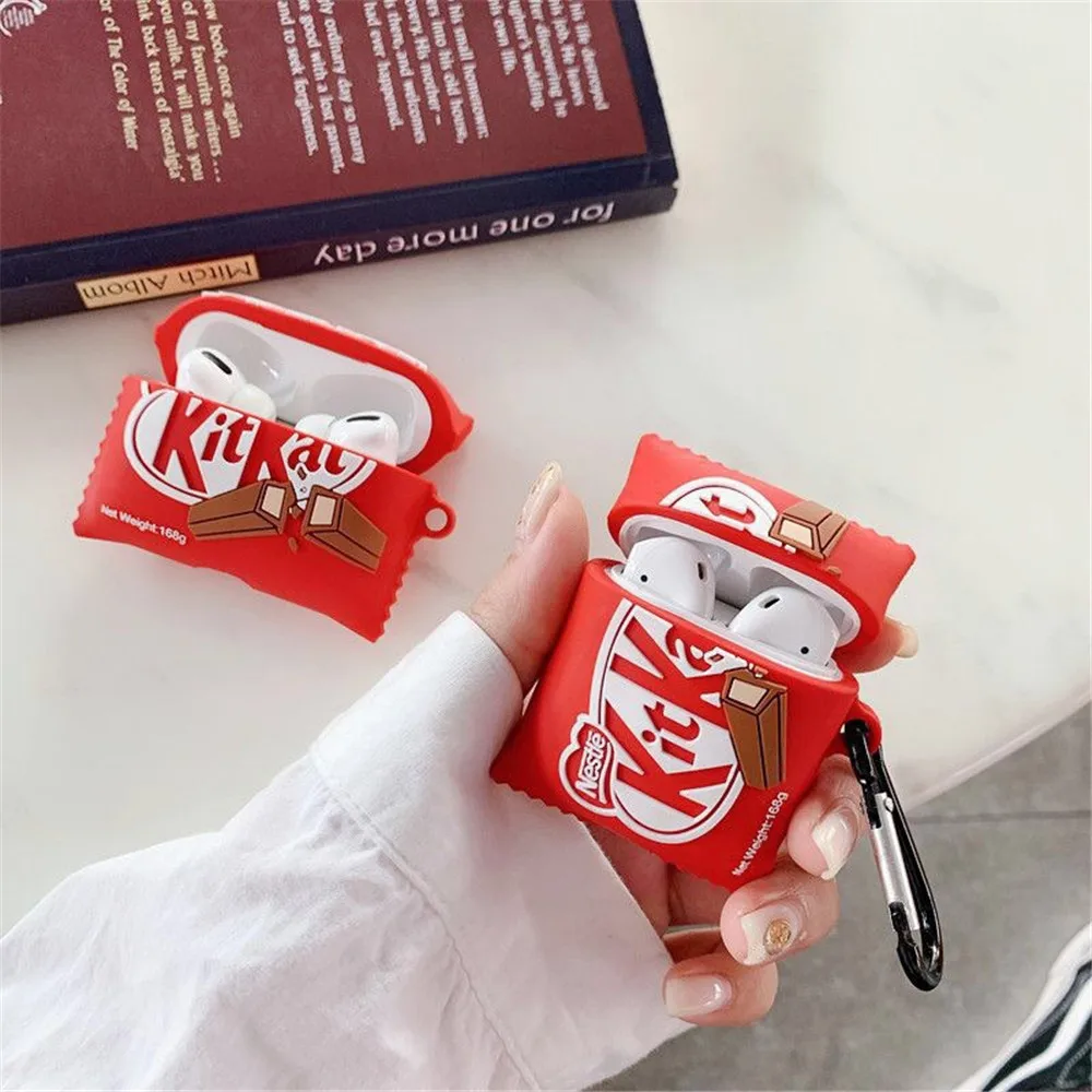 3D Kitkat Cute Chocolate Chip Cookies Wireless Earphone Case For Airpods 1 2 3 Pro Box Bluetooth Headset Silicone Luxury Cover