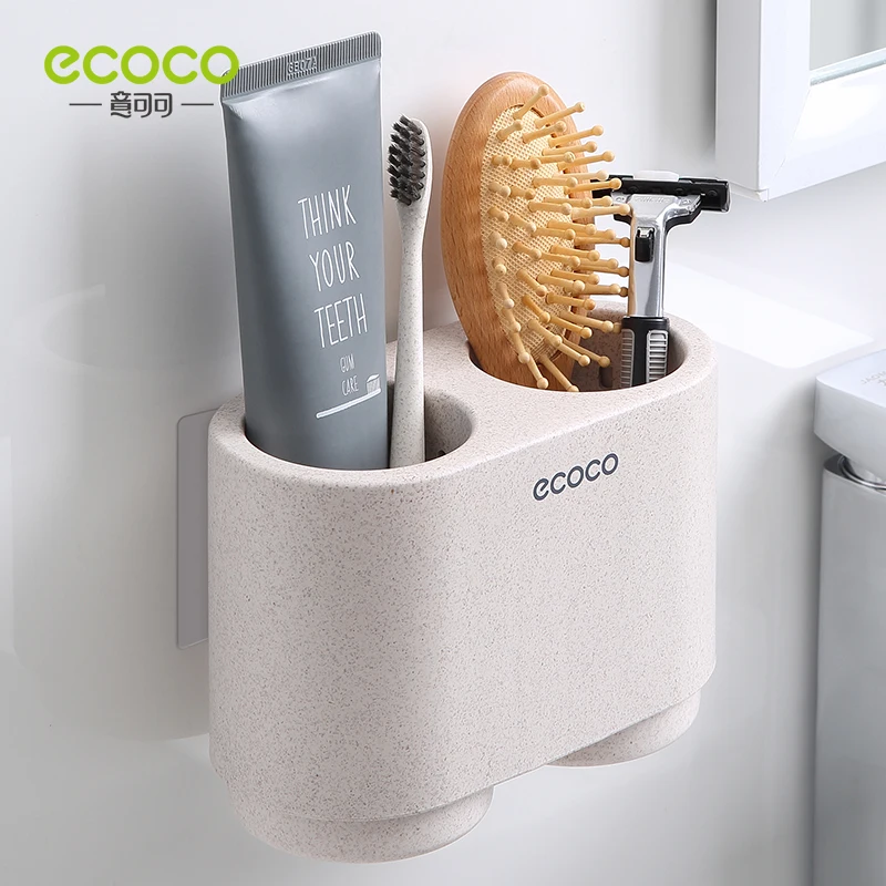 ECOCO Wall-mount Toothbrush Holder Tooth Cup Toothpaste Toothbrush Rack Bathroom Accessories Mouthwash Cup Set for Couples