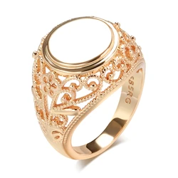 Kinel New Design 585 Rose Gold Round Glossy Rings Christmas Gift Hollow Flower Women Jewelry Ethnic Wedding Ring Fashion 2022