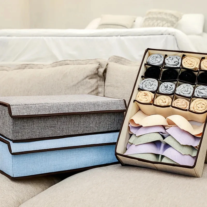 

Underwear Storage Box Cotton Linen Bra Socks Sorting Boxes Wardrobe Panties Finishing Organizer Foldable Home Storage Supplies
