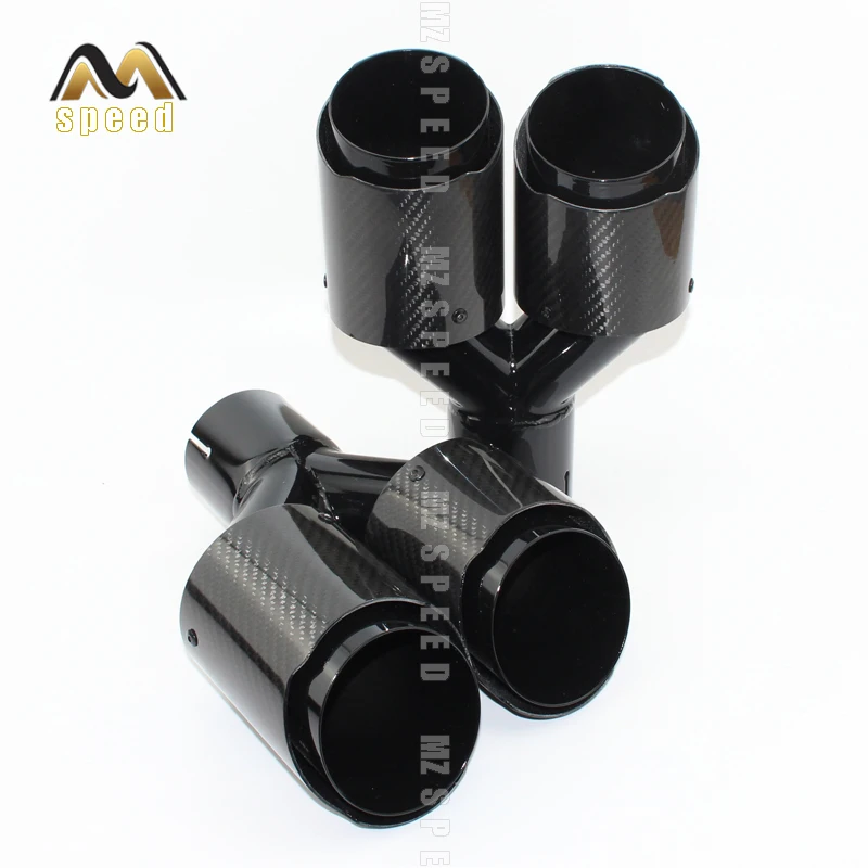 Car accessories 304 stainless steel black and bright carbon fiber y-type double outlet straight edge exhaust pipe tailpipe