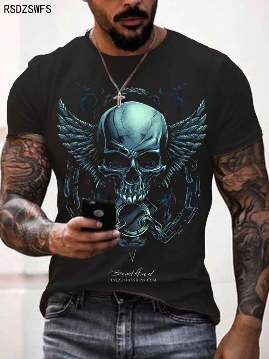 New zombie pattern men\'s T-shirt, 3D printed summer breathable top, oversized casual personality skull T-shirt for men.