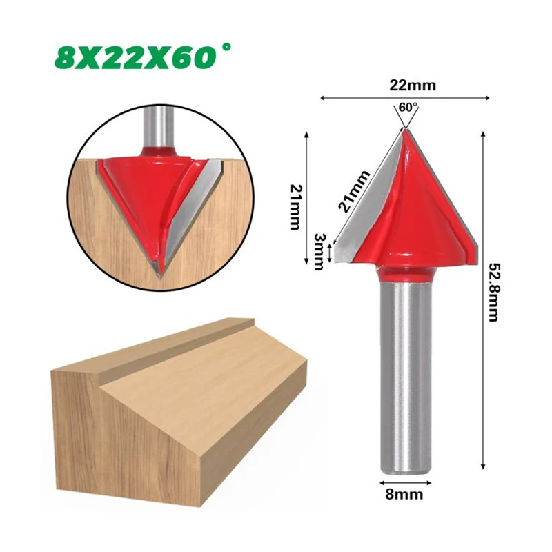8mm haste v bit cnc fresa de carboneto sólido 3d roteador bits para madeira 60/90/120/150 deg tungstênio carpintaria fresa