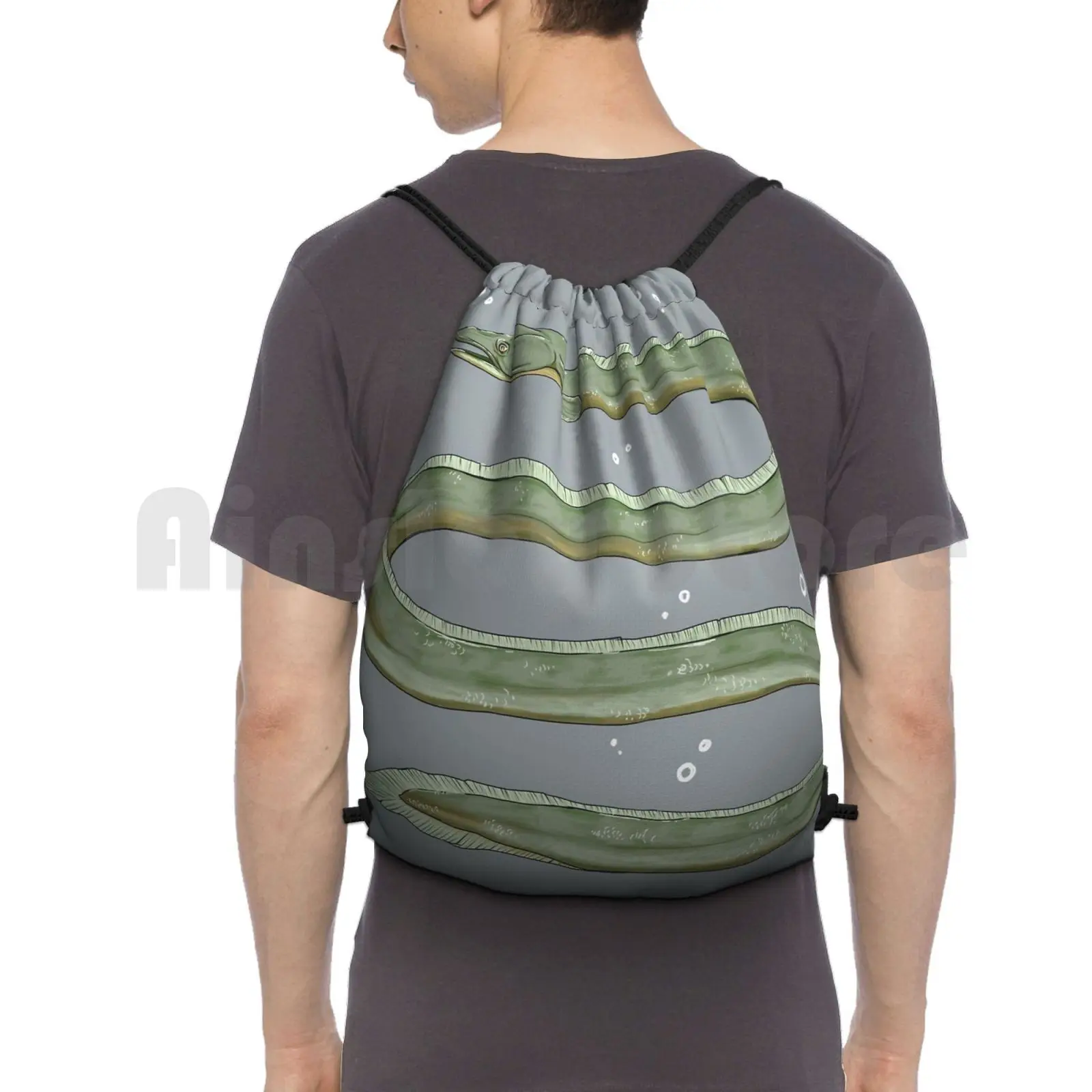 Quite Appeeling Backpack Drawstring Bags Gym Bag Waterproof Aal Eel Fish Fisch Meer Sea Animal Green Realistic Underwater