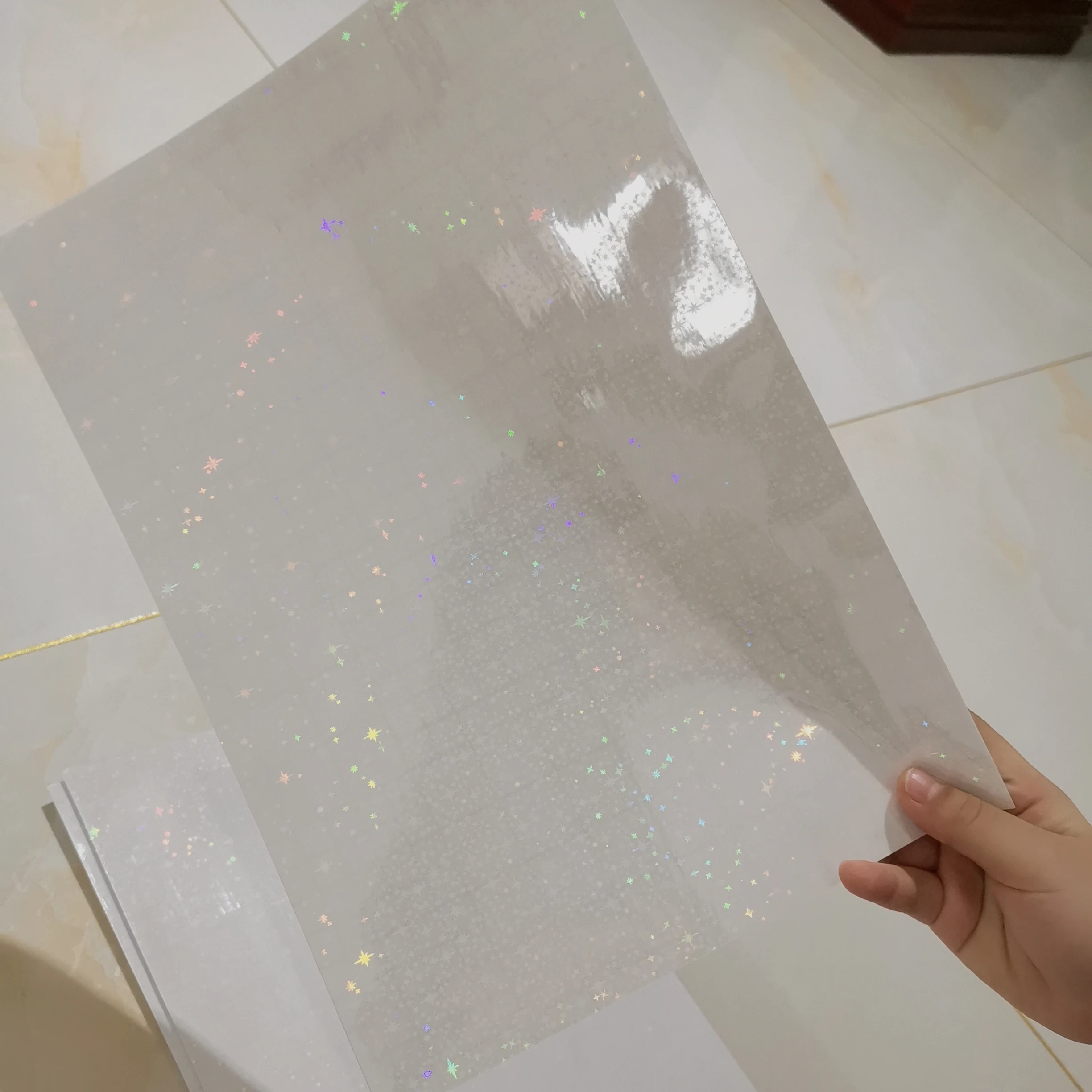 Holographic Small Five Stars Cold Laminator Film Laminating On Paper Plastic 50 Sheets 210 X 297 MM DIY Package Color Card