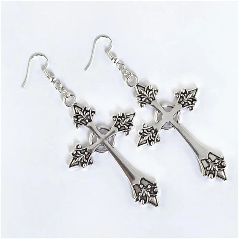 Silver Colour Gothic Cross Earrings Fashion Witch Jewelry Women Jesus Gift Punk Gorgeous Beautiful Wholesale Statement Trend