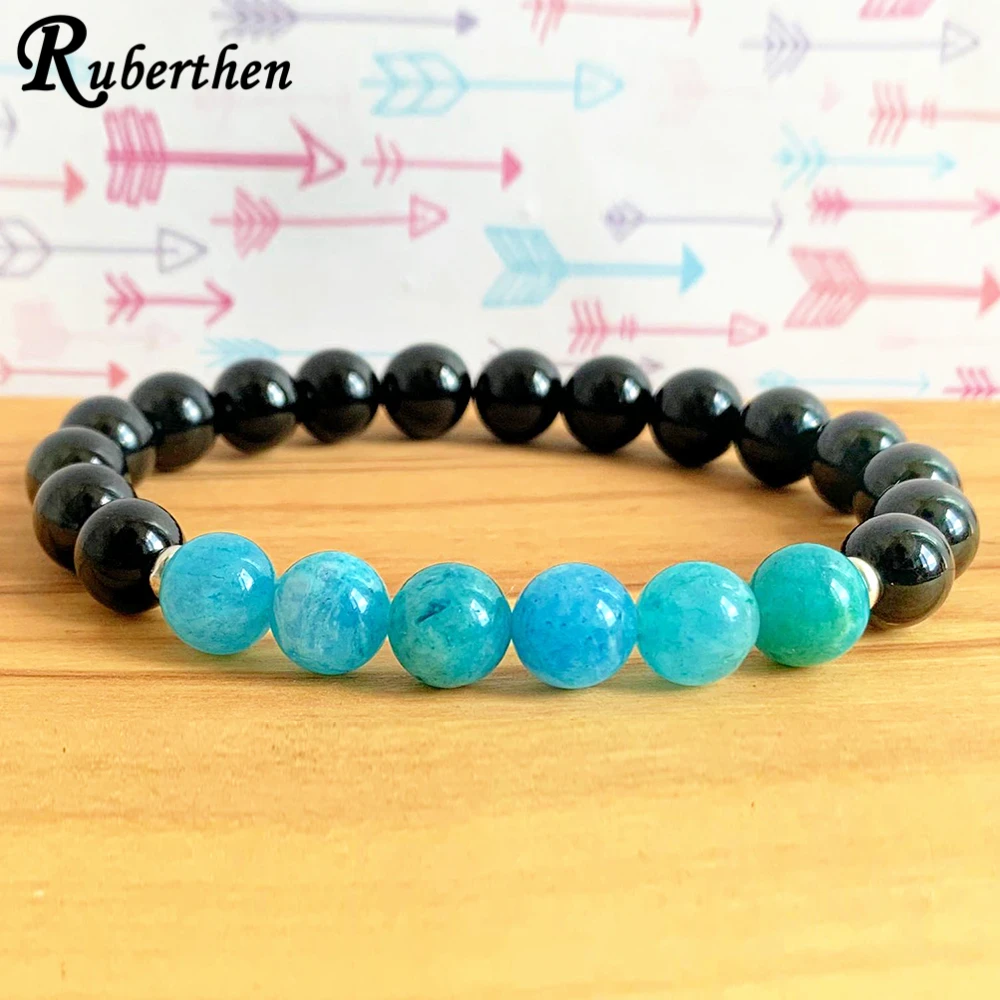 Ruberthen Genuine AAA Black Tourmaline Hemimorphite Wrist Mala Bracelet Grounding the Root Chakra Bracelet Energy Power Bracelet