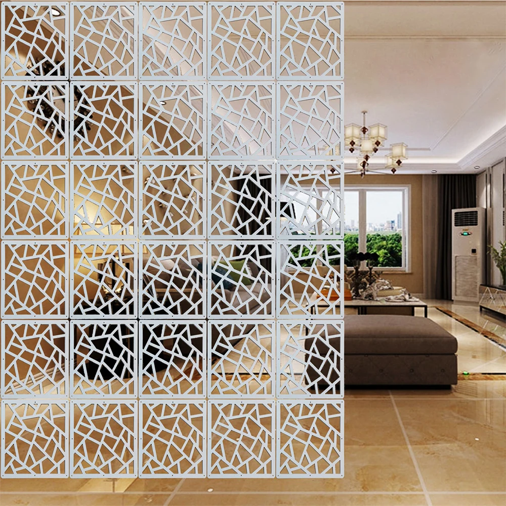 12pcs/lot Thicken Hanging Screens Living Room Panels Partition Wall Art Decoration White Wood Plastic Room Divider 29x29cm
