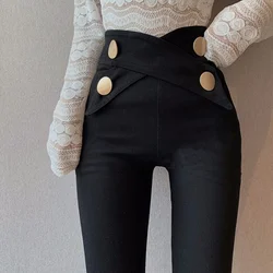 2022 New Spring Casual Irregular Trousers For Women High Waist Lace Up Button Straight Slim Pants Female Autumn Fashion KZ1014