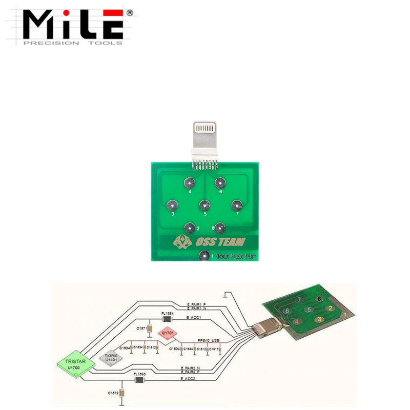 Scheda flessibile dock micro USB MILE per iPhone e telefono Android di tipo C U2 Strumento di test facile per ricarica dell'alimentazione della batteria