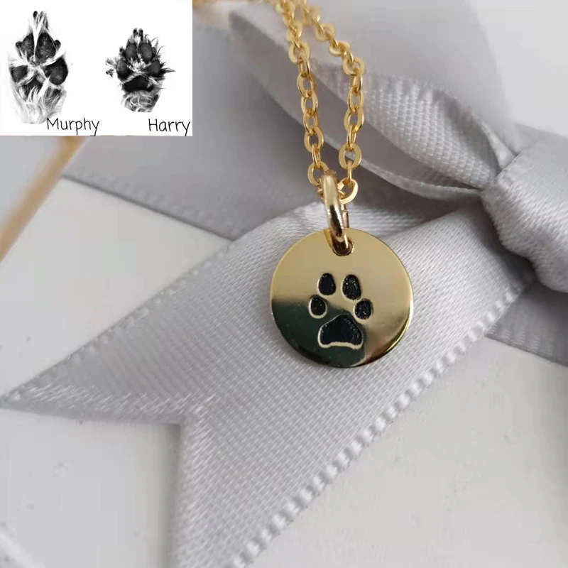 Animal portrait Pet Paw personalized Necklace Free Custom Engrave Letter Name  word Round  Disc Pendants  Memorial DIY  Jewelry