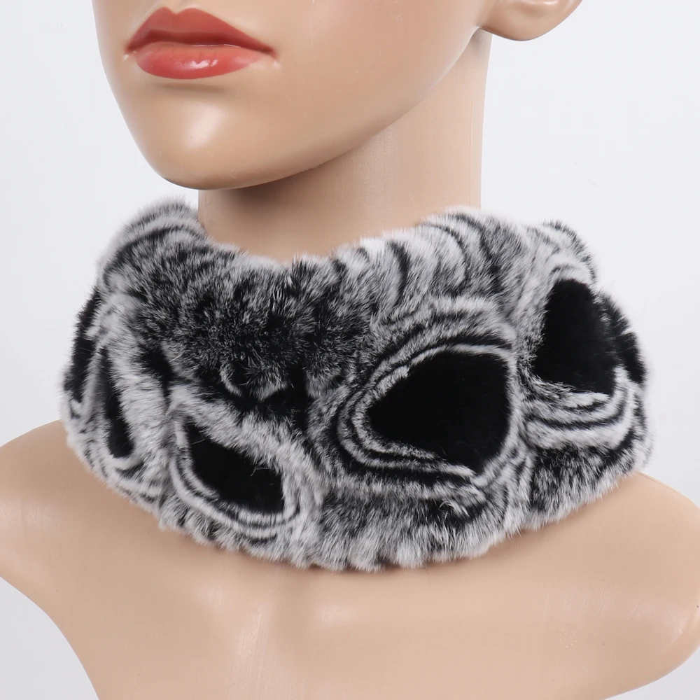 Damen Elastischer Blumen-Schal aus echtem Rex-Kaninchenfell, Natürlich Warmer Rex-Kaninchenfell-Stirnband, Damen Winter Echt-Rex-Kaninchenfell-Schals – Detail 9