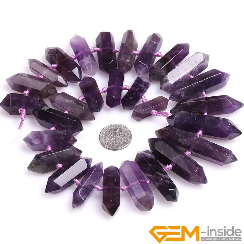 Natural Stone Stick Point Beads For Jewelry Making Strand 15 inch Amethysts Rose Quartzs White Rock Quartzs Red Quartzs 13x55mm