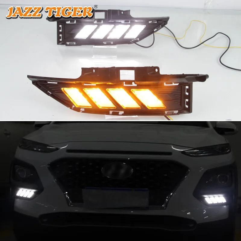 Daytime running lights For Hyundai Kona 2017 2018 2019 2020 Dynamic Drl with turn signals LED For car auto Fog lights headlights