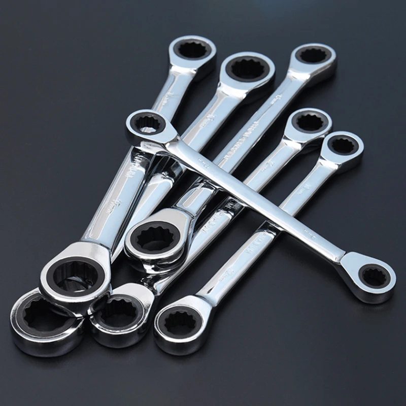 Chrome Vanadium 8-9-10-12-13-14-15-16-17-18-19-27mm Ring Double Head Ratchet Wrench Reversible Ratchet Combination Spanner Set