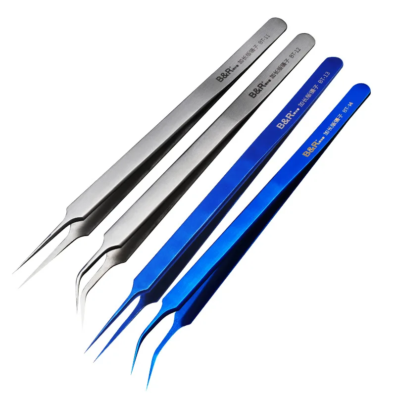 159mm Length Ultra Slim Precision Tweezers Stainless Steel Hardened Industrial Flying Line Straight/Curved Tip Tweezers