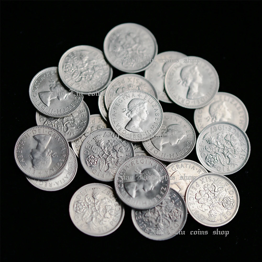 British  Queen Portrait  Sixpence  Vintage Charms Silver Flower  Metal Souvenir Gifts Lucky Coin