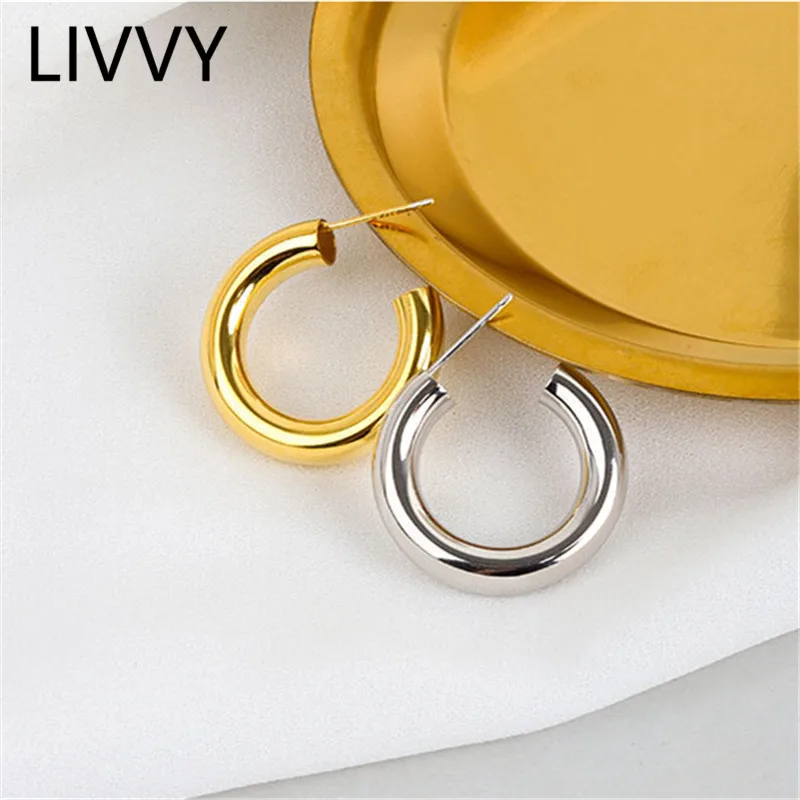 LIVVY Prevent Allergy Silver Color Stud Earrings For Women Couples Fashion Creative Geometric Handmade Party Jewelry