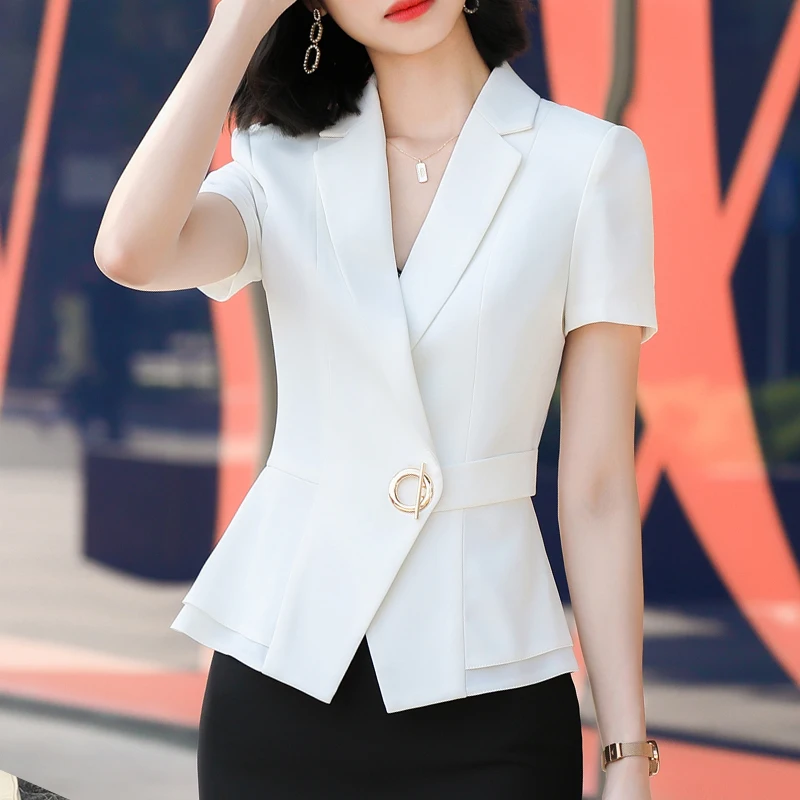 Women's Short Sleeve Designer Thin Blazer Jacket, Classic, Slim, Small, Casual, Office, Lady, Outer, Summer, New Fashion