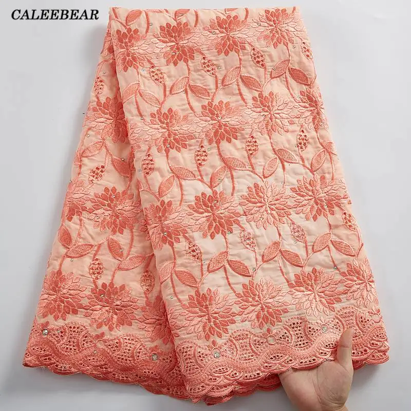 

Peach African Lace Fabric High Quality Cotton Swiss Voile Lace Fabric Embroidery Nigerian Lace Fabrics For Women Dress S2435