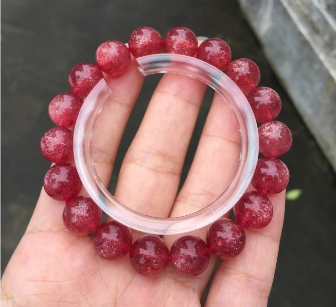 Natural Strawberry Quartz Red Clear Round Beads Bracelet 9mm Shinning Genuine Star Light Women Men Fashion Stone AAAAA